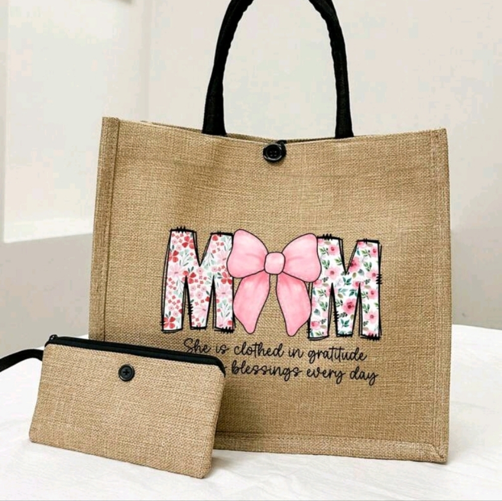 MOM Canvas Tote Bag, Semi Personalized Present mothers day